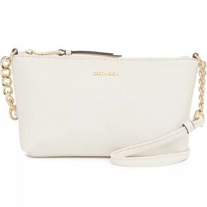 Calvin Klein Saffiano Leather Chain Ivory Crossbody Bag